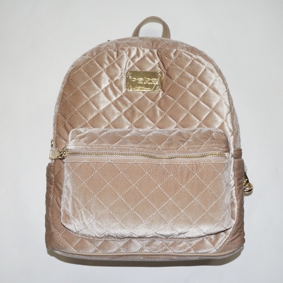 bebe Handbags - BEBE Large Quilted Velvet Maria Backpack